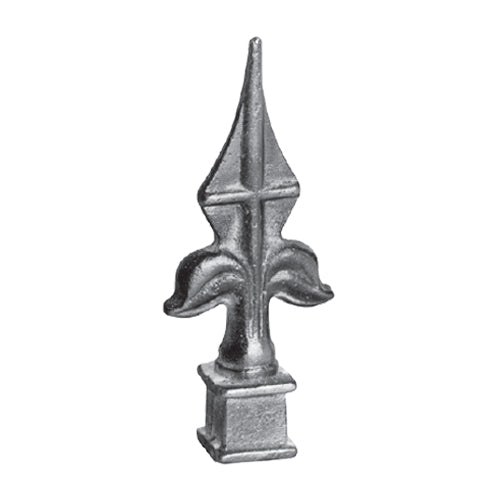 Punta de lanza de hierro colado, Base cuadrada 27 x 140mm, Agujero cuadrado 14 x 14mm