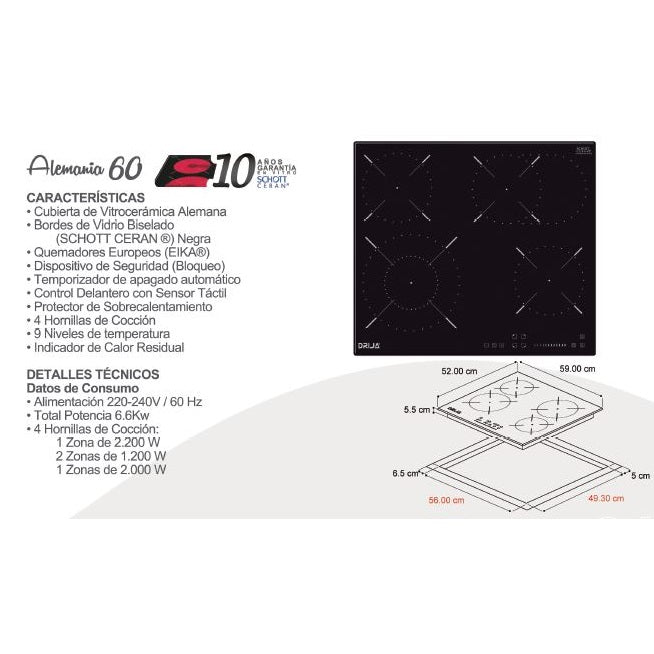 Estufa empotrable eléctrica Alemania 60.
