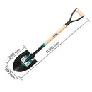 Pala de punta con mango de madera 1020mm. Pala 285mm x 300 mm. Material: Acero al Carbon.