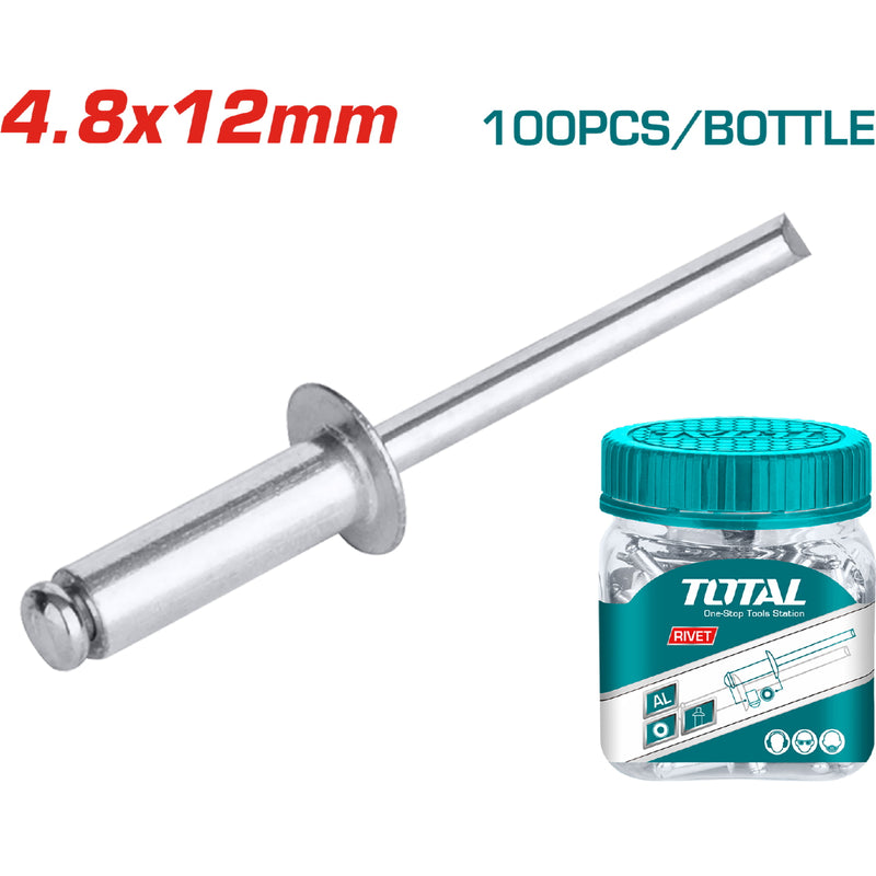 100/pza Remache 4.8x12mm. De extremo abierto . Aluminio.