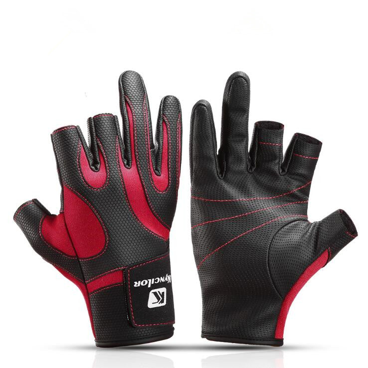 Guantes para pesca antideslizantes rojos.