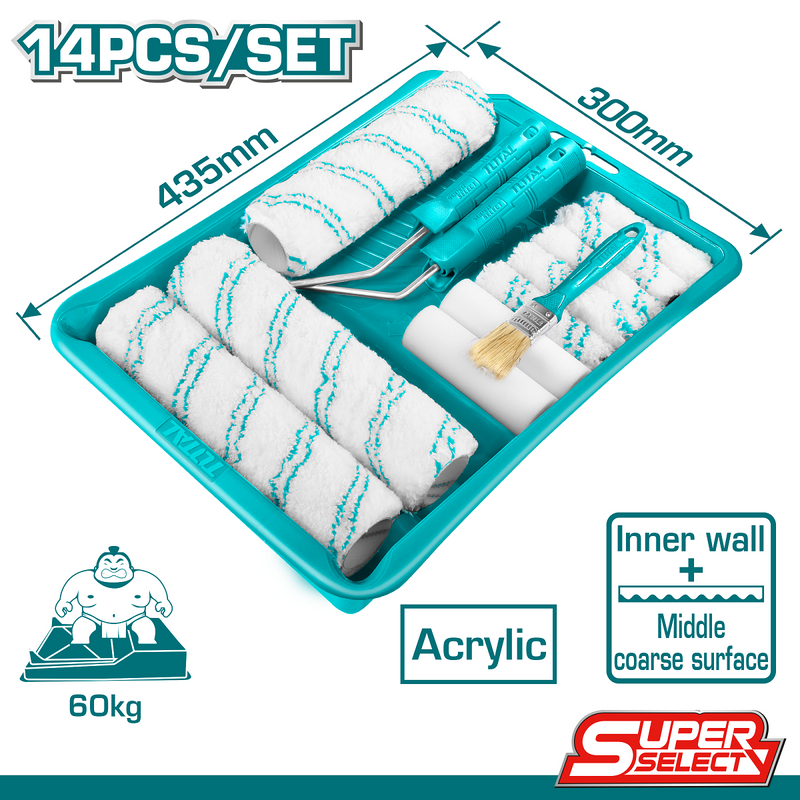 Kit de Rodillo y bandeja para pintar económicos. Set 14 piezas. Bandeja: 435*300mm