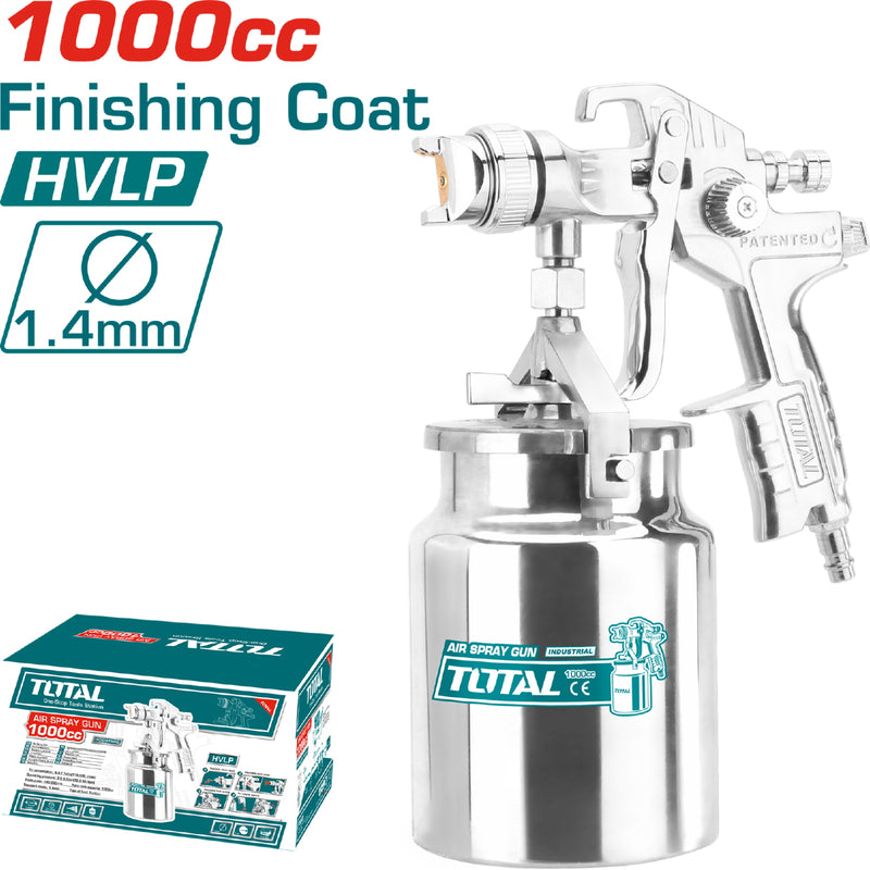 Pistola spray HVLP. Boquilla 1.4 mm/1.3-2.5mm,ancho 180-250. cap 1000cc. Especial p/Esmaltado final.