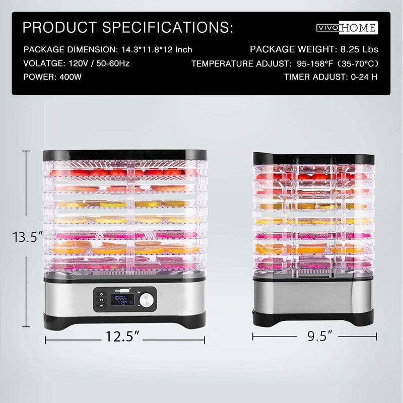 Máquina deshidratadora eléctrica de alimentos, 400 W.