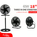 Abanico industrial 18” 3en1, 3 velocidades de pedestal, pared y piso 120V 60Hz 65W, 5 Aspas