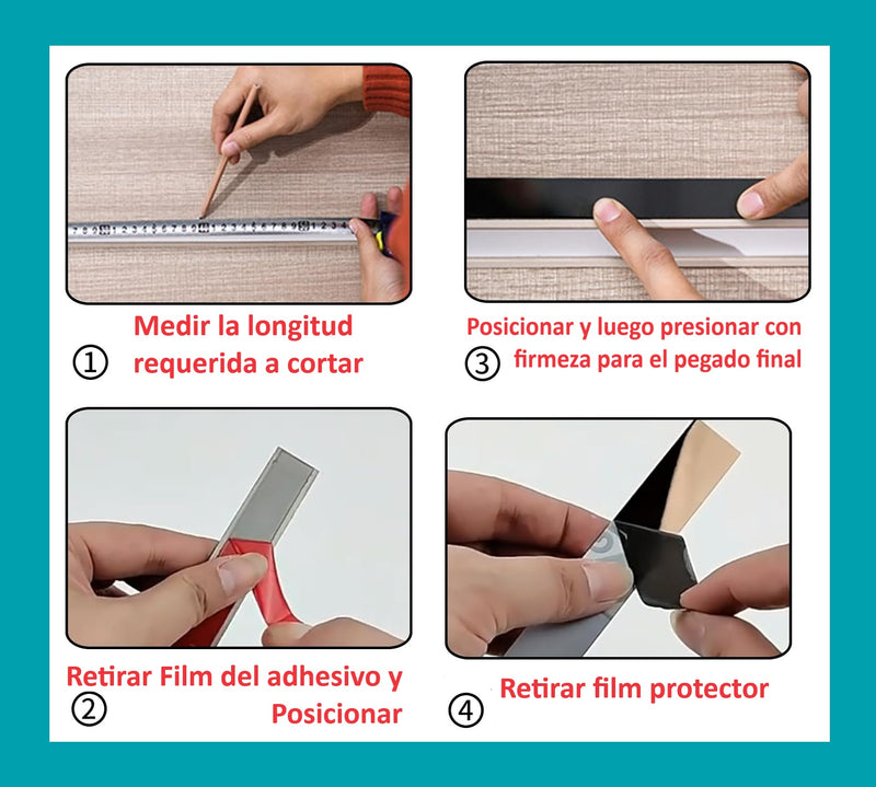 Cinta de acero Inoxidable Silver brillante Tira Autoadhesiva Decorativa 4cm x 5m largo para marmol PCV