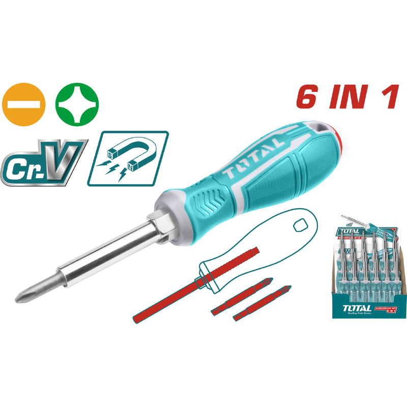 Juego Destornillador punt 6en1 CR-V 2punt 2 vias 6.35*65mm,PH1+SL5 8.00*75mm,PH2+SL6 2 socket:6,8mm