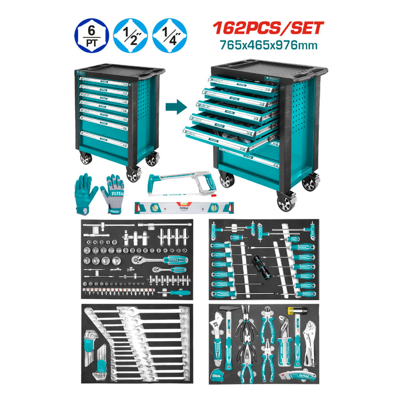 Juego Caja herramientas gabinete total 162 pcs. Carrito con gavetas y ruedas Servicio mecanica