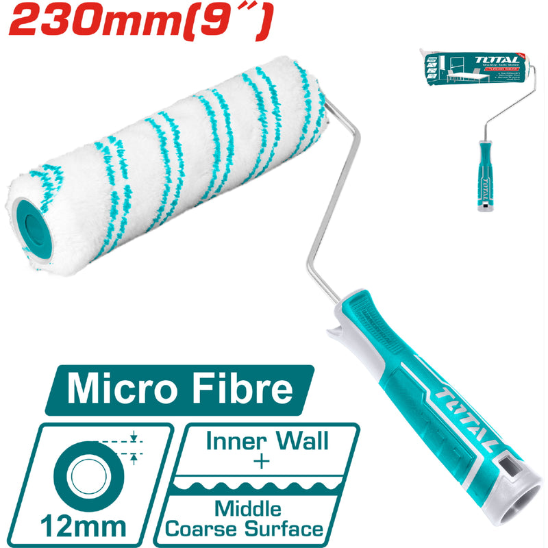 Rodillo de pintar de microfibra, medida 230mm (9"). Espesor 12mm. Diámetro 6mm.
