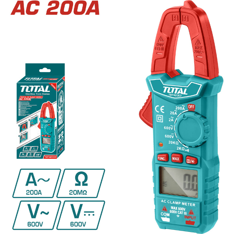 Medidor de Abrazadera Pinza amperimétrica 2000 Counts. Con retención de datos.