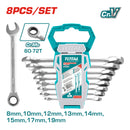 Juego 8 pcs llaves inglesas con Ratchet Size:8-19 8,10,12,13,14,15,17,19 mm. CR-V.