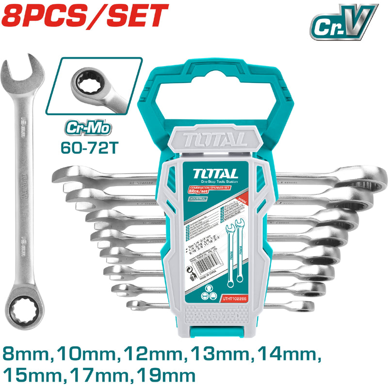 Juego 8 pcs llaves inglesas con Ratchet Size:8-19 8,10,12,13,14,15,17,19 mm. CR-V.