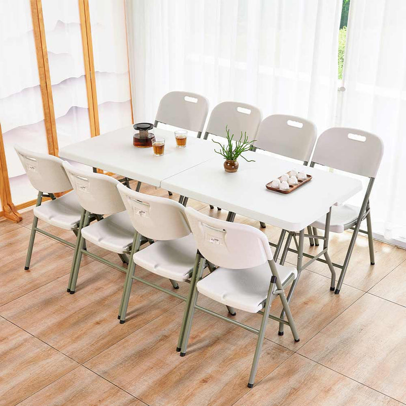 Mesa plástica plegable de 6 pies x 2 pies (HDPE) con marco de acero revestido. Medidas 180 cm x 74