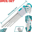 Juego 9pza de llave allen Cr-V.1.5-10mm brazos extra largos.