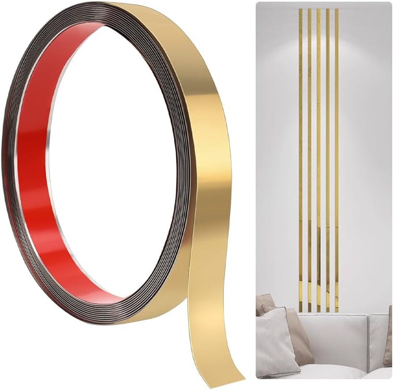 Cinta de acero Inoxidable Gold brillante Tira Autoadhesiva Decorativa 4cm x 5m largo  para marmol PCV