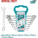 Juego de llaves combinadas de 8 piezas. 6 mm, 8 mm, 10 mm, 13 mm, 14 mm, 15 mm, 17 mm, 19 mm.