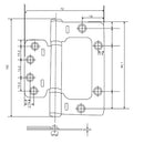 Bisagras mariposa para puerta 4"x3"x 3/32"  100x72x2.5mm inoxidable 304 (3 pzs blister)