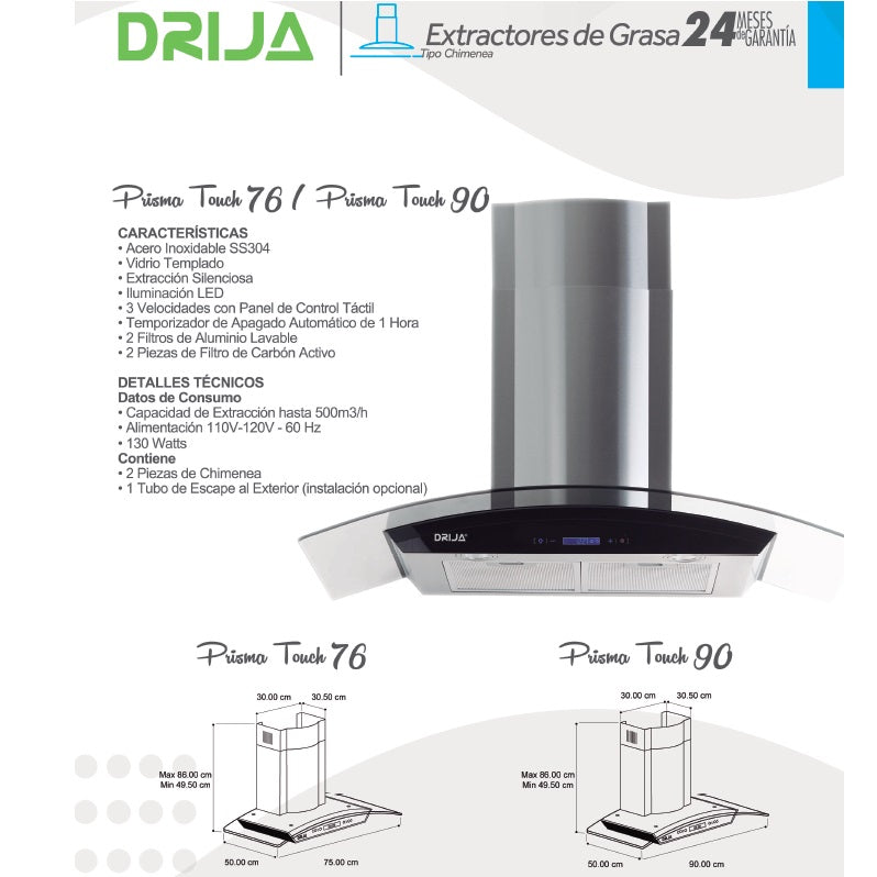 Extractor de grasa Prisma Touch 76. Color Inox.