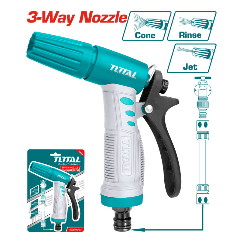 Pistola Boquilla de Agua de plástico Ajustable a 3 vías. Con conector rápido de 3/4".