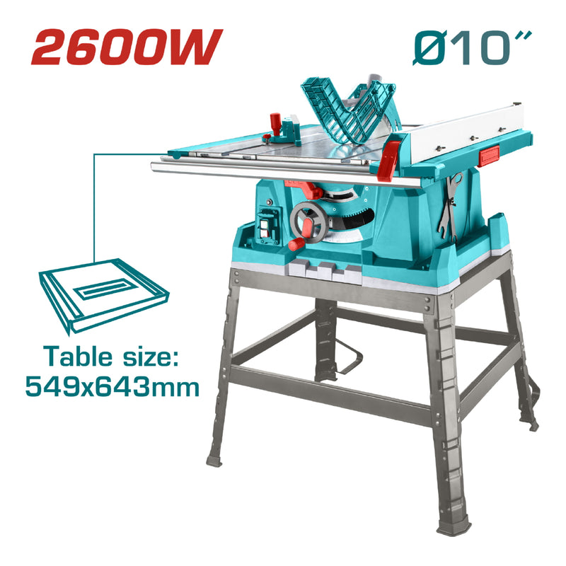 Sierra de Mesa 10" 2600W 110-120V~50/60Hz 4800rpm. Para corte de madera.