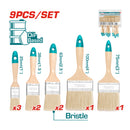 Juego de 9 brochas. Mango madera 3pcs  1", 2pcs  1.5", 2pcs   2" , 1pcs  3", 1pcs  4". Alta calidad