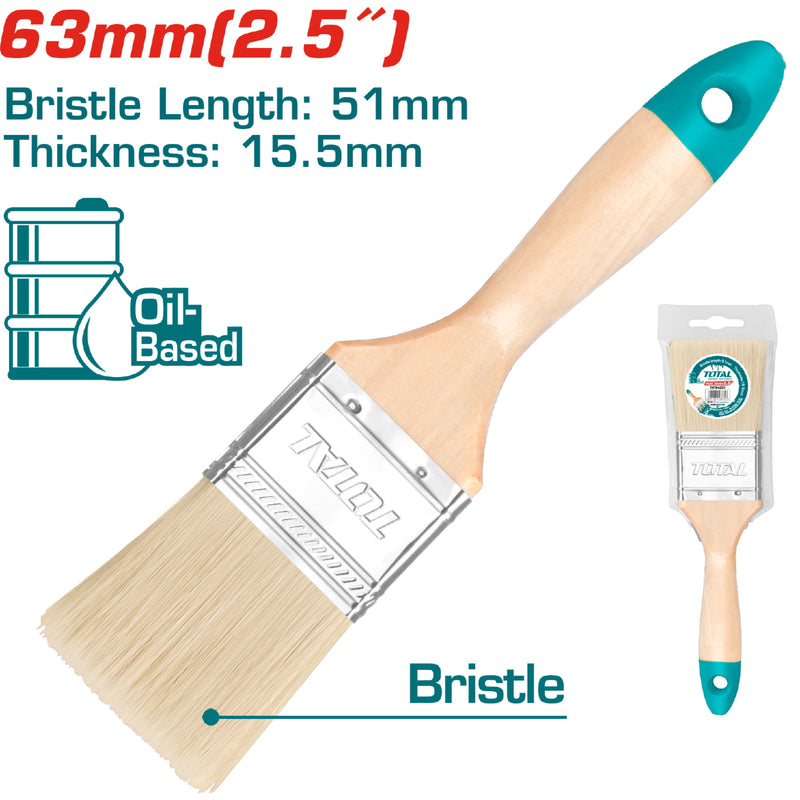 Brocha de 2 1/2" (63 mm) . Largo 51 mm grueso del pelo 15.5 mm . Mango de madera