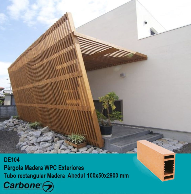 Pergola WPC Tubo Rectangular 4"x2" Acabado Madera Abedul Exteriores 100x50x2900mm