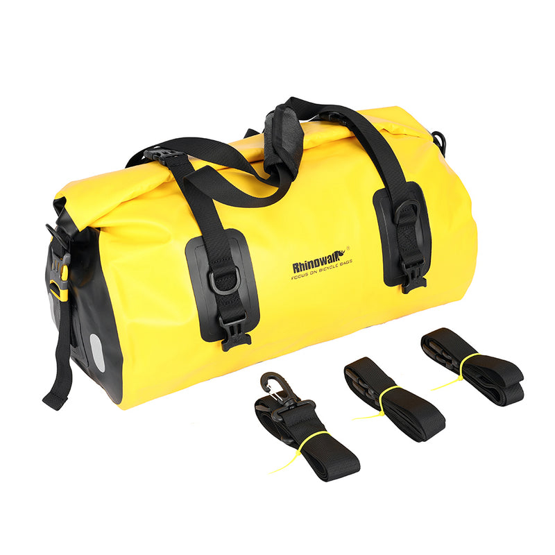 Bolso para motocicleta Rhinowalk 100% impermeable de 65L de capacidad. Amarillo
