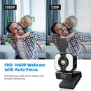Cámara web HD 1080P con enfoque automático, anillo de luz, protector de privacidad y trípode
