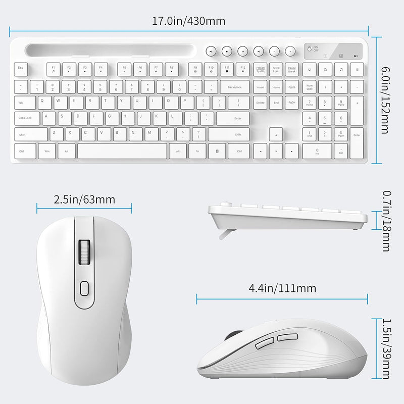 Teclado y mouse inalámbricos compatible con Windows, MacBook y Laptop color Blanco.