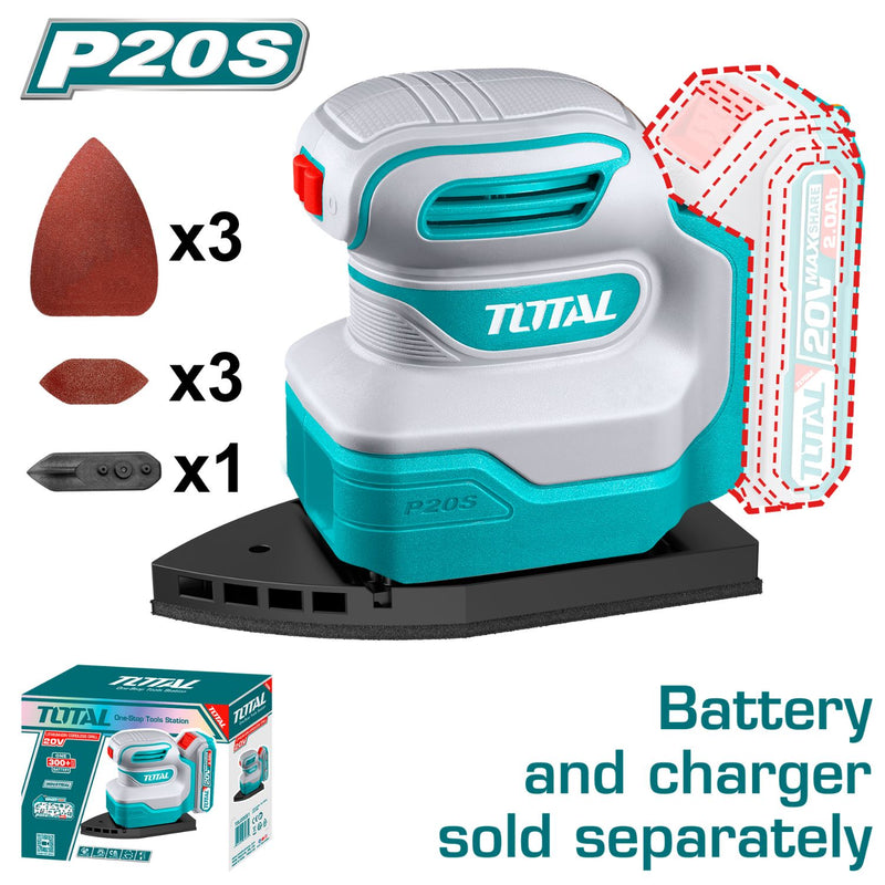 Lijadora delta orbital de Mano Inalámbrica 20V 12000rpm. Incluye 3 hojas. Batería y cargador por separado. Super Total