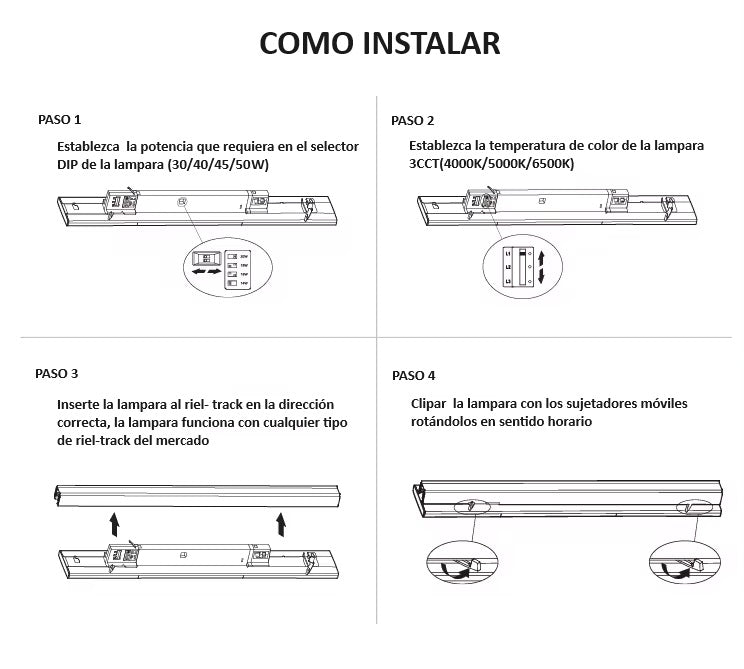 Lampara Lineal comercial 60 cm Negra frosted 4000K 3200lm 20W DIP ajustable 14/16/18/20W CRI90 3 Cables AC100-227V