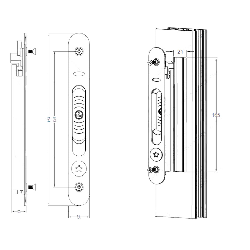 Cierre perimetral manual tornillo visto. Cilindro con llave Estrella. Color Negro