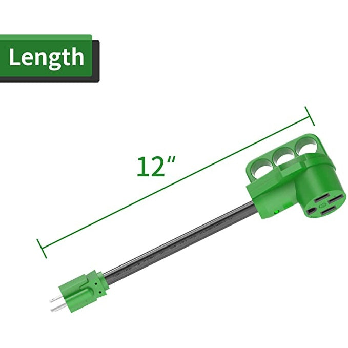 Adaptador NEMA 5-15P a NEMA14-50R de 50 amperios a 110V RV de 12 pulgadas con indicador LED.
