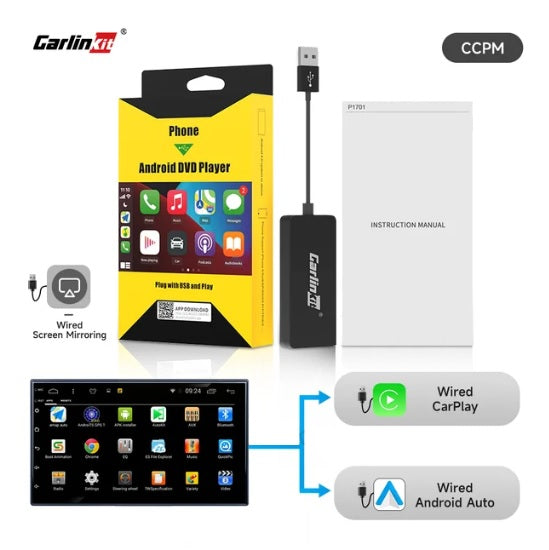 Adaptador multimedia inteligente para carro Carlinkit con cable carply y android auto.