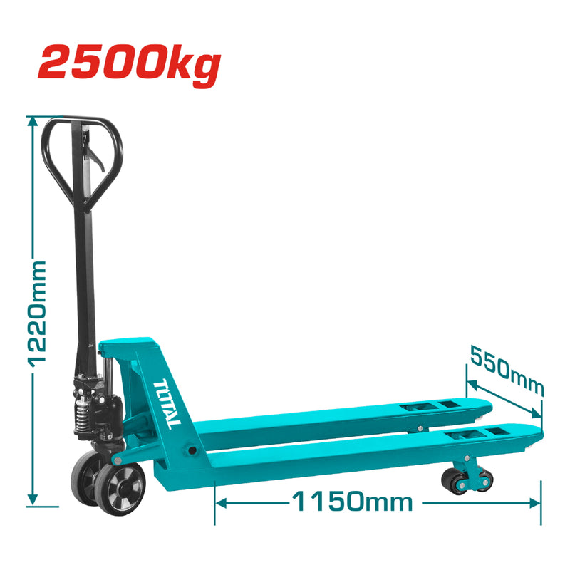 Transpaleta manual 2500kg. Medidas de uñas. 550x 1150 mm. Altura min/max de uña 85-200 mm (1 año)