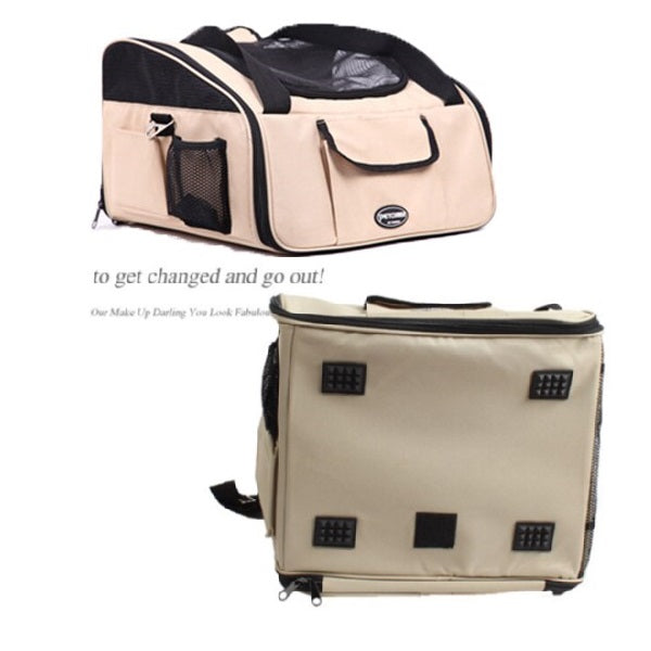 Silla Transportadora protectora para mascotas. 2 funciones en 1 Bolsa y Silla. Color Crema.
