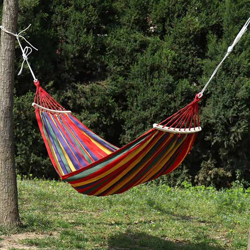 Hamaca de tela multicolor económica con barras de madera