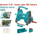 Carrete para manguera de 40 metros. Diseño antipinchazos. Mango alargado y ampliado. Rollo para mangueras