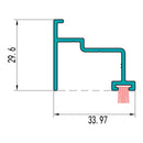 Acople Zocalo Puerta Marco Abierto. Espesor 1.4 mm. Largo 5.85 mts. Acabado Anodizado Negro 15 Micro
