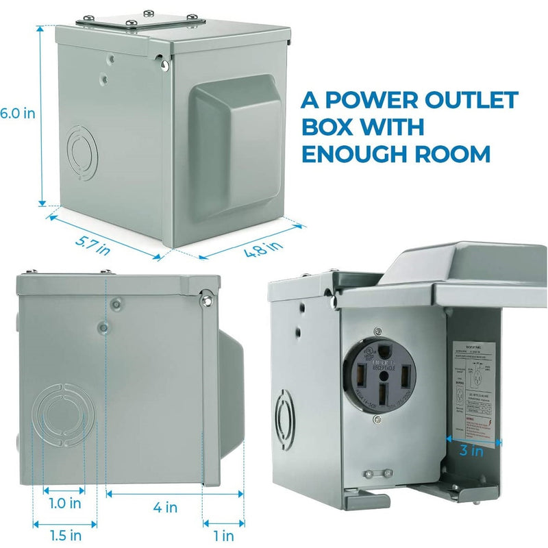 Caja tomacorriente NEMA 14-50R 50 amperios, 125/250V, con tapa para exteriores para autos eléctricos