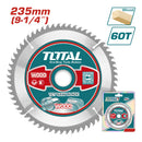 Disco de corte sierra TCT 9 1/4" 60T anillo reductor 16-25.4mm corte de madera. Sierra circular.