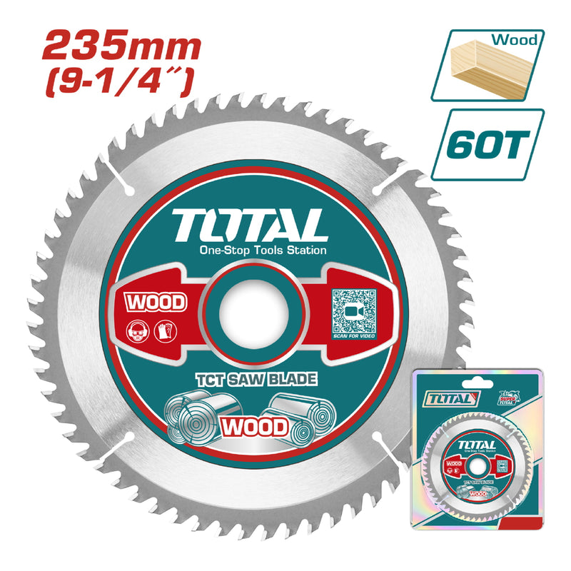 Disco de corte sierra TCT 9 1/4" 60T anillo reductor 16-25.4mm corte de madera. Sierra circular.