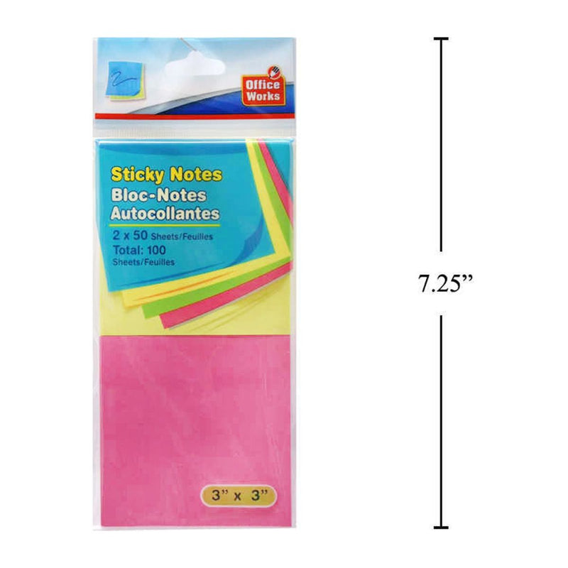 Notas autoadhesivas de 50 hojas, paquete de 2 75x75 mm, color neón, pbh post it