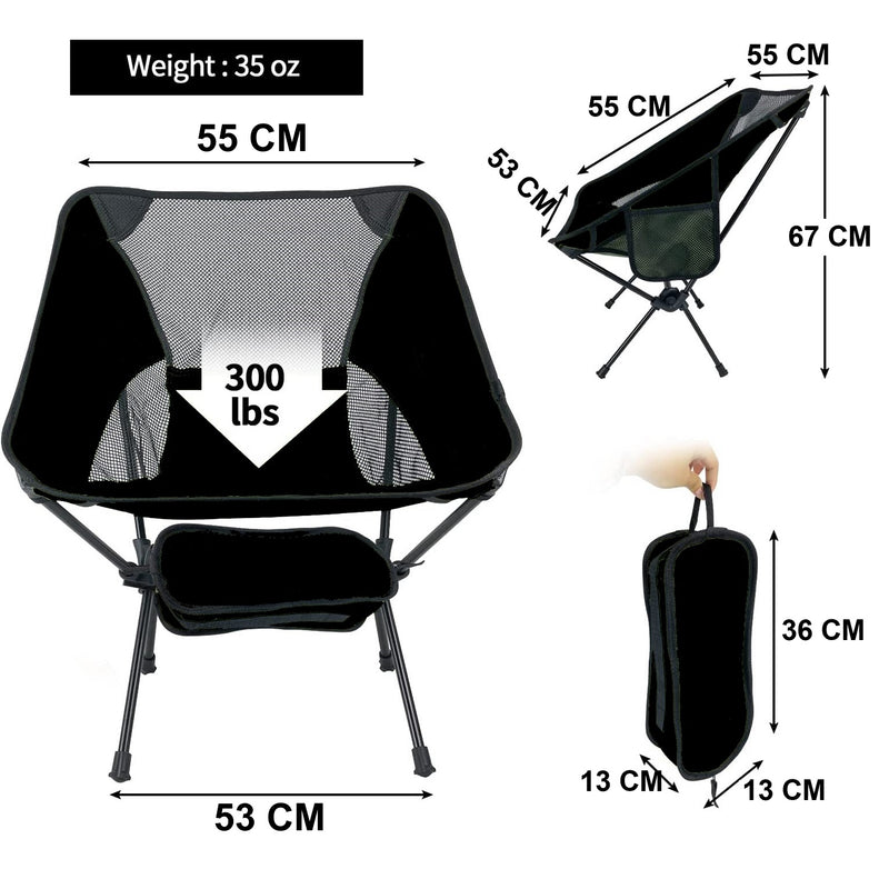 Silla plegable compacta ultra ligera con bolsa, color negro