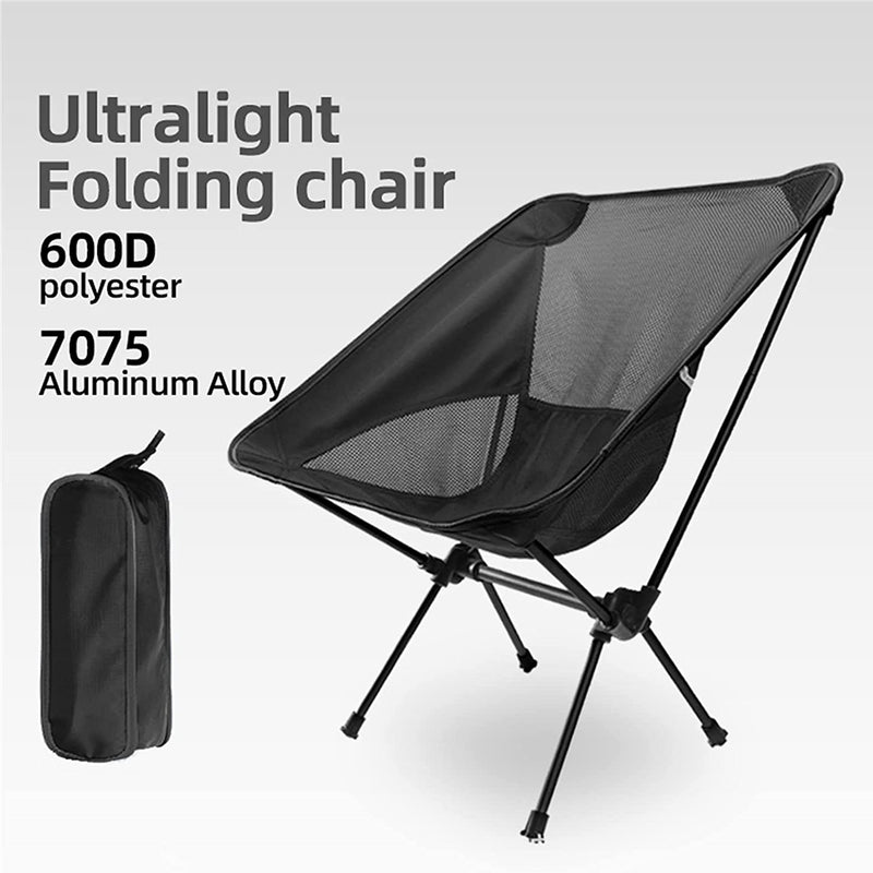 Silla plegable compacta ultra ligera con bolsa, color negro