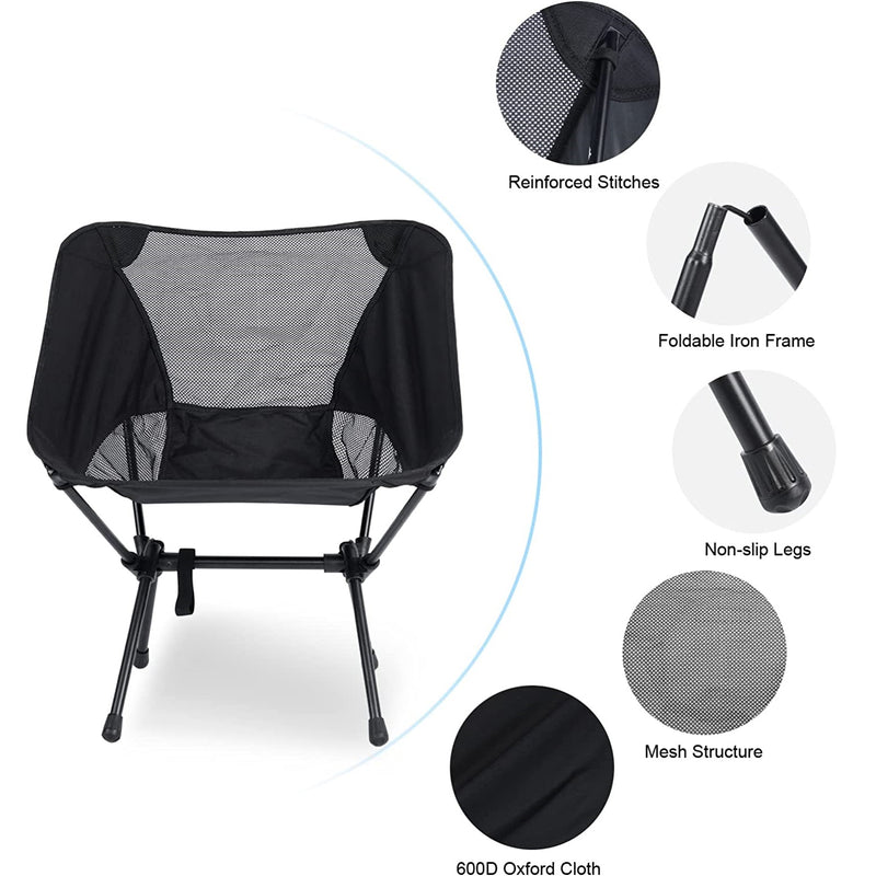 Silla plegable compacta ultra ligera con bolsa, color negro