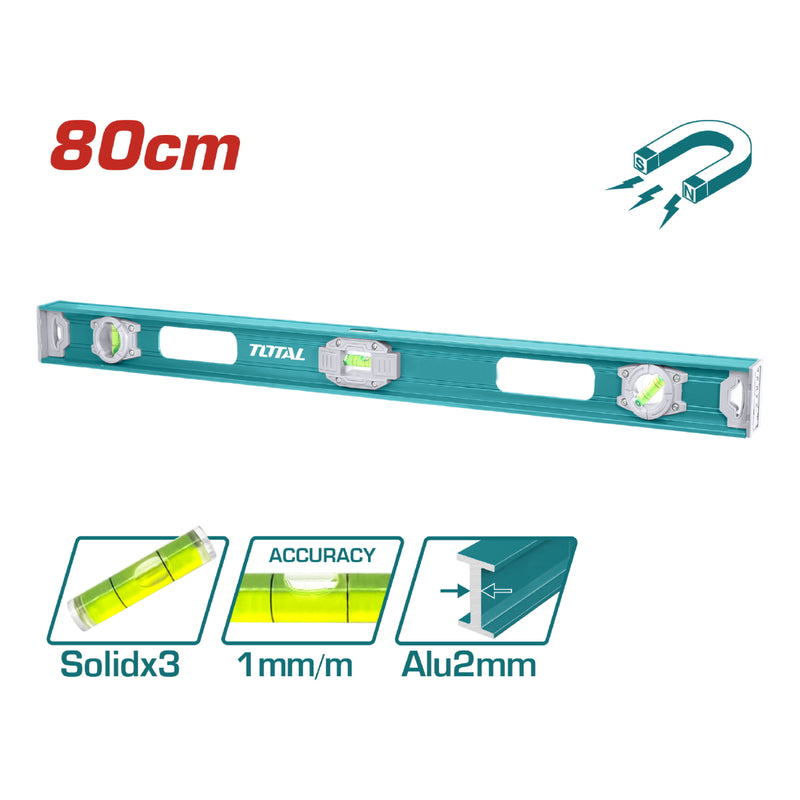 Nivel de Burbuja 80cm. Aluminio. Espesor:1.5mm. Con imán.