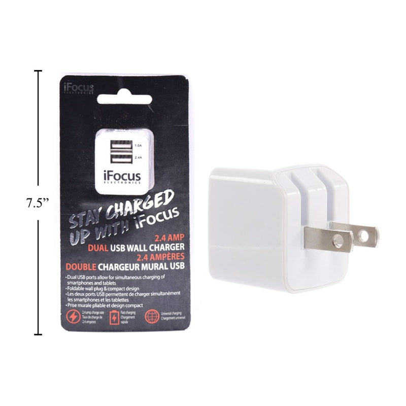 iFocus, cargador de pared USB de doble puerto, 5V / 2.4A, blanco, b / c