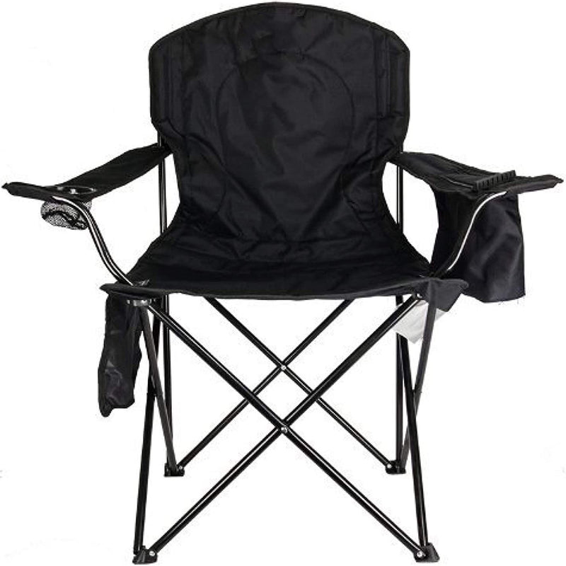 Silla plegable color negro de 50cm x 45cm x 80cm con cooler y portavasos